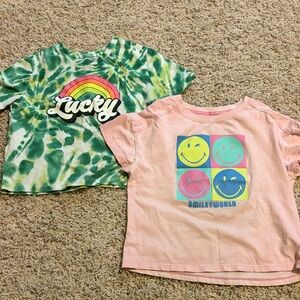 Lucky Green Tie-Dye Kids Tee & Pink Smiley Short Sleeve Top - 2-Pack